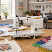 Machine à coudre industrielle robuste à point noué avec moteur, double aiguille pour vestes en cuir, jeans et sacs