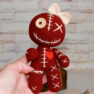 Haunted Voodoo Doll Knitted Cotton Stuffed Halloween Crochet Voodoo Toys Amigurumi Red Voodoo Bunny