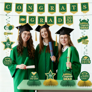 ชุดตกแต่งงานรับปริญญาสีเขียว DAMAI ชุดอวยพรสำเร็จการศึกษา ปี 2026 อุปกรณ์จัดงานปาร์ตี้สำหรับป้ายแขวน พวงมาลัย ของตกแต่งรูปทรงรังผึ้ง - Product Image 2