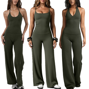 Camisetas sin mangas para mujer, leggings acampanados <span class=keywords><strong>de</strong></span> cintura alta con control <span class=keywords><strong>de</strong></span> abdomen, pantalones <span class=keywords><strong>de</strong></span> <span class=keywords><strong>yoga</strong></span> acampanados con cintura cruzada, ropa deportiva. - Product Image 1