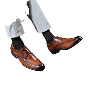 A.N.M.bullock High-End Men's Spring/Summer Formal Business Shoes Patchwork <b>Pointed</b> Toe Genuine Leather Upper Lace-Up Lightweight - Product Image 1