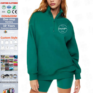 เสื้อฮู้ดแบบสวมหัวไม่มีลาย ปักโลโก้ตามแบบที่กำหนดเอง OEM ทรงหลวม เสื้อสเวตเชิ้ตแบบซิปครึ่งตัว เสื้อสเวตเชิ้ตแบบซิปสี่ส่วน เสื้อฮู้ดผู้หญิง - Product Image 1