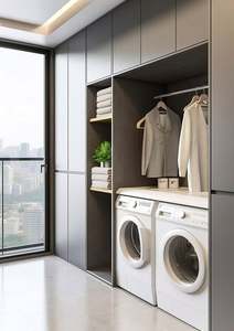 Mueble Moderno de Madera para Lavadero en Balcón con Almacenamiento para Sala de Estar, Dormitorio y Uso en Hoteles, con Acceso Conveniente para Lavadora - Product Image 6