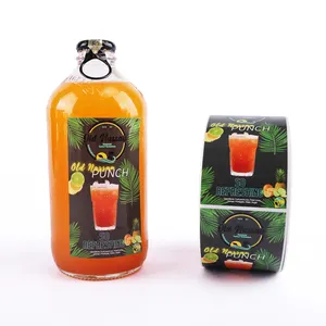 Autocollant d'étiquette d'emballage transparent pour pot de boisson personnalisé Étiquettes de bouteille de jus de 12oz, Bouteille de jus en plastique avec étiquette transparente 32oz