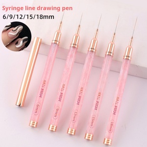 Nouveau stylo de dessin pour ongles en nylon rose, 5 ensembles de stylos pinceaux à ongles à pointe fine avec manche en résine, fournisseur en gros d'articles pour ongles - Product Image 1