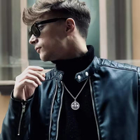Collier avec pendentif rond en argent sterling 925 oxydé, visage de Jésus, bijoux religieux personnalisés pour hommes, vente en gros
