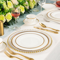 Service de vaisselle de luxe PITO en porcelaine fine, assiettes blanches en céramique avec rebords dorés pour restaurants