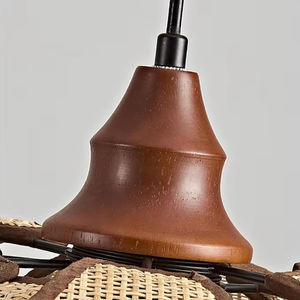 Lampadario Moderno Rotondo per Interni, Design Naturale con Paralume in Legno e <span class=keywords><strong>Rattan</strong></span>, per Cucina e Ristorante - Product Image 5