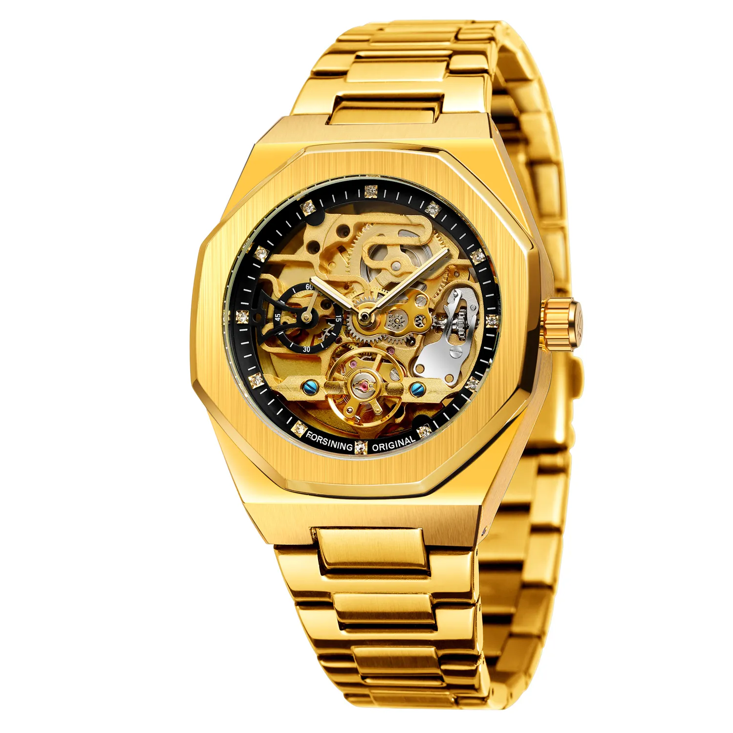 FORSINING 8202 Luxus Herren mechanische Uhr hochwertige Stahl armband wasserdichte Aushöhlung Skelett automatische Armbanduhr für Herren