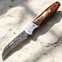 Couteau pliant Damas à lame tranchante haute dureté, idéal pour le camping, la survie et la randonnée, avec manche en bois