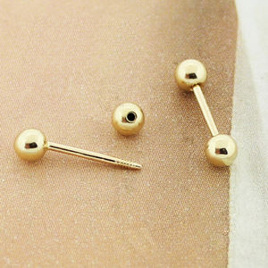 Anting-anting Emas Asli 14K Perhiasan Emas 14K AU585 Anting-anting Stud Bola Bulat 2/3/4/5/6mm dengan Permukaan Halus Anting-anting Emas untuk Wanita - Product Image 3