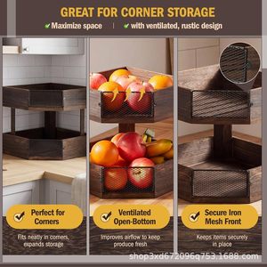 Cross-border bamboo double-layer spice bottle storage rack, solid wood corner <b>vegetable</b> drain rack, wooden multi-purpose - Product Image 3