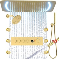 Système de douche à effet pluie LED Homedec 26"x16" avec pommeau de douche rectangulaire de 6 pouces, fonction double, douchette à main, 6 jets latéraux et robinet thermostatique