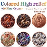 Pièce de monnaie en cuivre pur 999 de 1 oz, version graffiti, série animaux de dessin animé Dragon, couleur UV 3D en relief, édition de collection