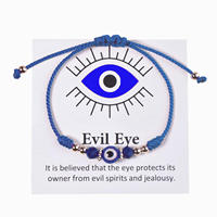NYY Nuevo Diseño Pulsera de Tarjeta con Ojo Turco para Proteger al Portador de Espíritus Malvados y la Envidia, Pulsera Ajustable con Nudo de la Suerte
