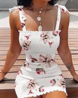 Robe plissée à taille élastique pour femmes Robes de soirée sans manches à imprimé floral et épaules décolletées