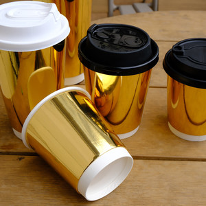 Gobelets à café jetables en papier Xiamen 8oz 12oz 16oz à double paroi isolés, avec feuille d'<span class=keywords><strong>or</strong></span>, luxueux et é<span class=keywords><strong>l</strong></span>égants, pour une conservation optimale de la chaleur, pour cafés haut de gamme - Product Image 3