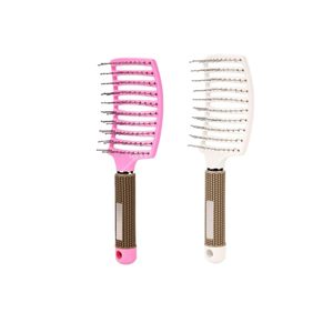 Cepillo de pelo curvo con ventilación para venta al por mayor de fábrica, cepillo de pelo de nailon con cerdas rizadas, peine desenredante y de masaje para cabello húmedo y seco - Product Image 3
