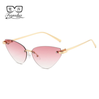 Lunettes de soleil unisexes FANSHA FS-289 sans monture, style œil de chat, monture en métal doré, polarisées, protection UV400, légères, durables et confortables