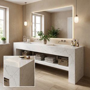 Losa de Cuarzo Sintético con Aspecto de Mármol Blanco Carrara Bianco Personalizado con Vetas Grises para Encimeras de Baño y Cocina Modernas - Product Image 5