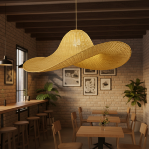 Lampada a Sospensione LED Artigianale in Rattan e Paglia di Bambù, Stile Costiero Tradizionale, Ecologica, per Camera da Letto e Casa - Product Image 2