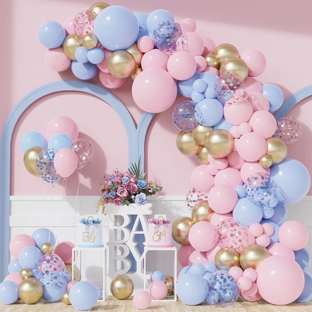 Подарок на день рождения, свадьбу, День Святого Валентина, украшение для будущей матери, 148 шт., милый макарун, синие и розовые воздушные шары, гирлянда, набор с аркой