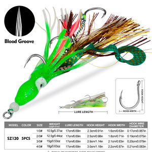 PROBEROS Luminous Octopus Assist Señuelo de Pesca de Arrastre con 3 Anzuelos, Cabeza de Plástico y Falda, Cebo Duro Artificial para Pesca en Aguas Profundas - Product Image 2