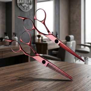 Juego de Tijeras de Peluquería Profesionales de Acero Inoxidable Color Oro Rosa con Mango Largo para Diestros, Tijeras de Corte y Entresacado (30 Dientes) - Product Image 5