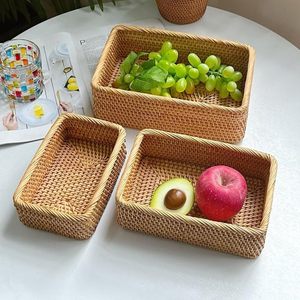 Trend Rectangular Handmade Woven Rattan Eco-Friendly Multifunction Nesting <b>Bread</b> <b>Baskets</b> Organizing Set 3 Natural Color - Product Image 2