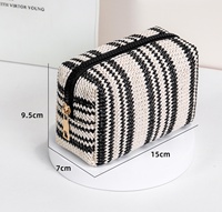 Pochette cosmétique vintage à motif tissé noir et blanc, pochette de maquillage géométrique, mini étui de voyage pour bijoux, organiseur pour femmes