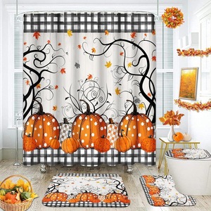 Orange Polka Dot Pumpkins Polyester Shower Curtain Bathroom Curtain Digital Print Waterproof Custom Print Wholesale Modern - Product Image 1