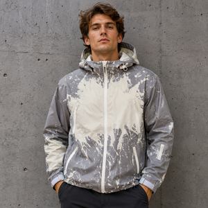 Chaqueta Cortavientos con Capucha para Hombre, Estampada, Impermeable, Informal, para Exteriores, Otoño, Gris, Blanca, con Cierre Completo, Exterior de Poliéster, OEKO TEX - Product Image 1