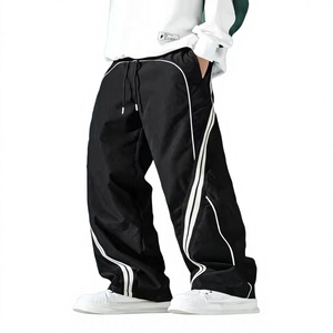 Straight-leg Loose-fit Baggy <b>Pants</b> with Ribbed Webbing Accents Cuffed Hem with Contrasting Tape Design Made of Polyester Fiber - Product Image 5