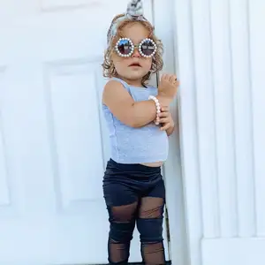 Mirror lenses 2022 hot sale model popular baby pearl frame kids sunglasses