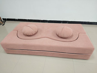 Familien-Freizeitsofa: Modernes, weiches Ecksofa in Pink Mist Samt, geschwungen, randlos, modular, komprimierbar, wandmontierbar, umwandelbar