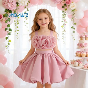Abito da Principessa Rosa per <span class=keywords><strong>Bambina</strong></span>, <span class=keywords><strong>Vestito</strong></span> da Festa con Fiori per <span class=keywords><strong>Compleanno</strong></span>, Realizzato in Chiffon con Scollo Tondo - Product Image 1