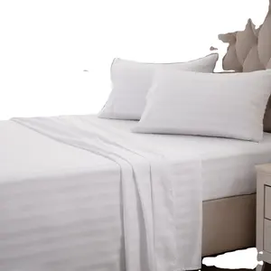 Custom 100%polyester bed sheeting for hotel and home brushed microfiber cotton fabric soft stripe white fitted sheet set