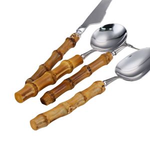 Bamboo Handle Western Cutlery Set Stainless Steel Knife Fork Spoon Teaspoon Minimalist Style <b>Dinnerware</b> - Product Image 5