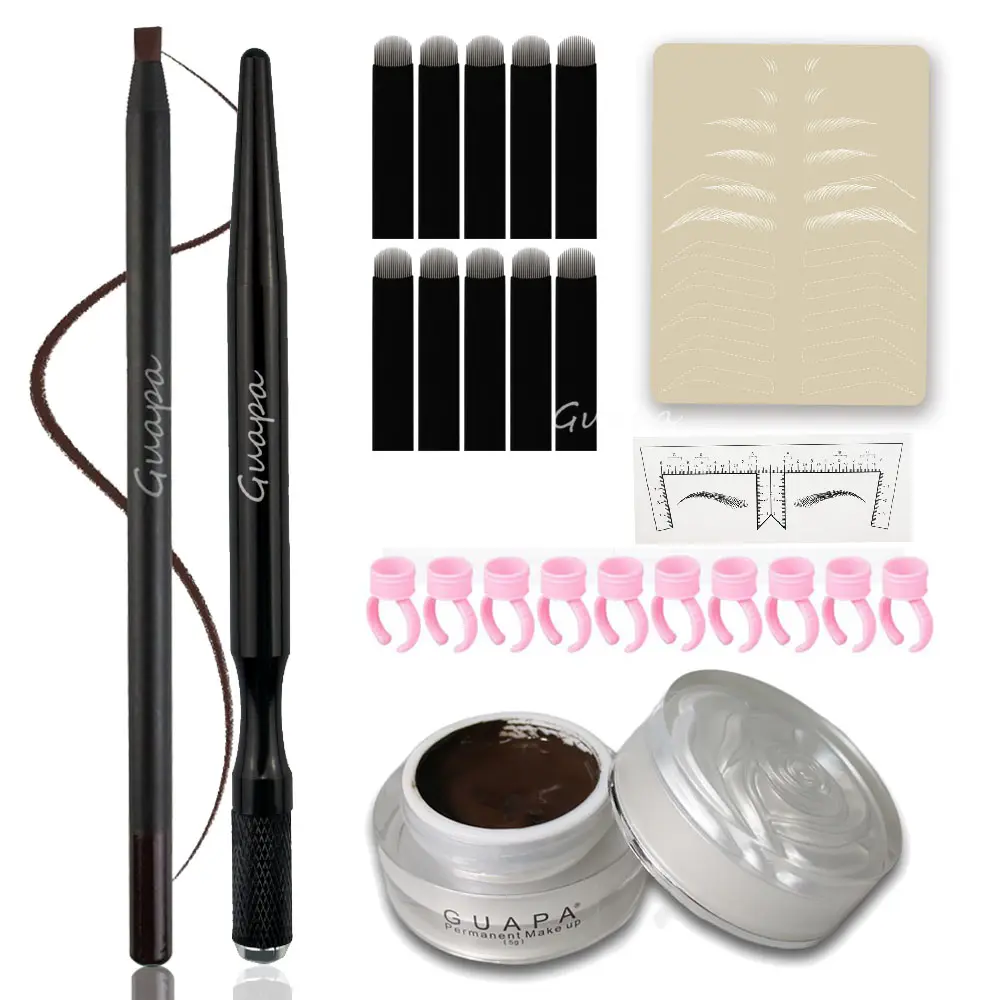 Wenkbrauw Microblading Kit 29 Stuks Met Pigmenthouder Potlood Oefenen Latex Tattoo Microblading Starter Pack Premium Full Set