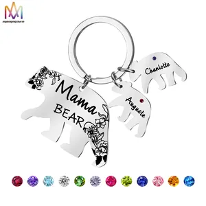 LLavero de acero inoxidable con grabado de Mamabear, regalo creativo personalizado, Animal, llavero de oso de Metal a granel