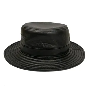 Chapeau seau brodé en cuir noir, LOGO personnalisé de haute qualité, seau