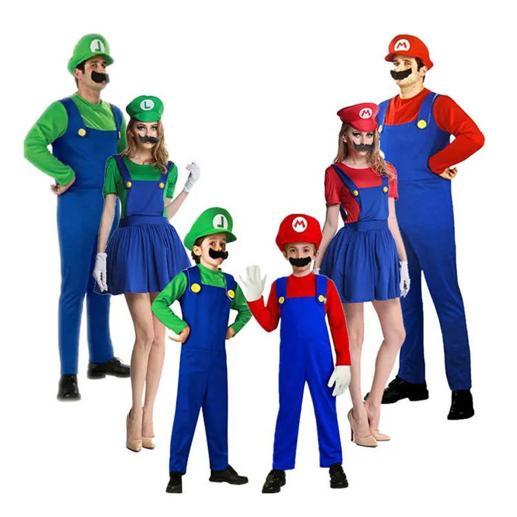 Cartoon Erwachsene Kinder Rollenspiel Kleidung Super Brothers Halloween Kostüm Cosplay Familien anzüge