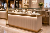Conception d'intérieur de bijouterie de luxe sur mesure, projet clé en main, solution modulaire pour magasin de bijouterie, service tout-en-un