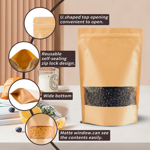 US Warehouse Wholesale Yellow Black White Stand up <strong>Pouches</strong> Recycled Biodegradable Kraft Paper Food Bags with Windows - Product Image 6