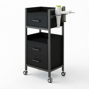 Black 3 Drawer Salon <b>Trolley</b> Mobile <b>Hairdresser</b> Cart Wood Storage Stand with Wheels for Beauty Salon - Product Image 1
