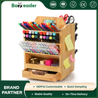 Organisateur de bureau et scolaire moderne en bambou naturel durable à 5 compartiments inclinés – Boîte de rangement de bureau