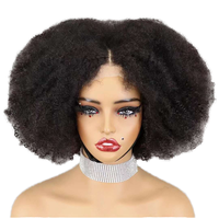 Perruque Lace Closure 4x4 pour Femme, Afro-Kinky Courte Bouclée 14 Pouces, Cheveux Noirs, Coupe Bob en V pour Pixie Cut, Cheveux Bruts Brésiliens 4C, Transparente