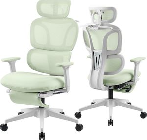 High Back Mesh Ergonomic Office Chair, Reclining <b>Desk</b> Chair with Footrest, Coat Hanger, Lumbar Support & Sponge Seat - Product Image 1