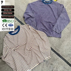 Vintage Washed 100% Cotton Striped <b>TShirt</b> <b>Men's</b> Oversized Streetwear Jersey <b>Long</b> <b>Sleeve</b> Shirts - Product Image 1