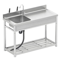 Évier amovible en acier inoxydable à cuve simple ou double avec plan de travail intégré et étagère de rangement pour cuisine et salle de bain (intérieur/extérieur)